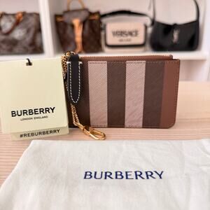 Burberry Kelbrook Exaggerated Check Canvas Card Case Birch Brown